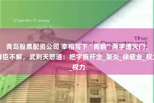 青岛股票配资公司 宰相写下“青鹅”两字遭灭门，群臣不解，武则天怒道：把字拆开念_裴炎_徐敬业_权力