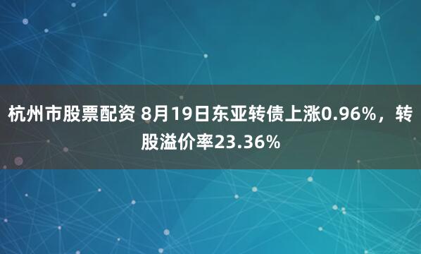 杭州市股票配资 8月19日东亚转债上涨0.96%，转股溢价率23.36%