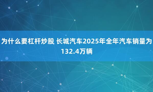 为什么要杠杆炒股 长城汽车2025年全年汽车销量为132.4万辆