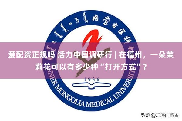 爱配资正规吗 活力中国调研行 | 在福州，一朵茉莉花可以有多少种“打开方式”？